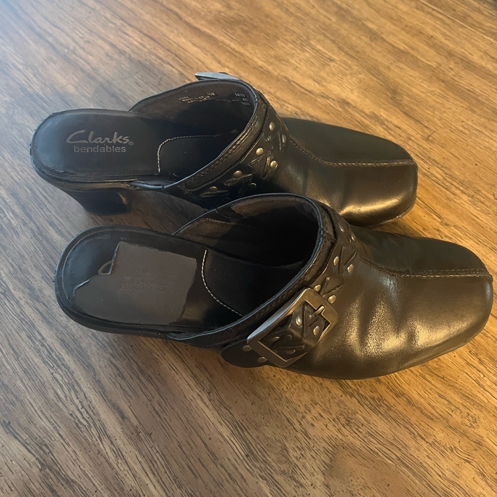 Clarks Black Leather Slip-On Shoes